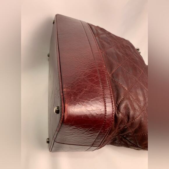 Chanel Burgundy Quilted Iridescent Calfskin Leather V*P Medium Shopping Tote Bag - Picture 6 of 16